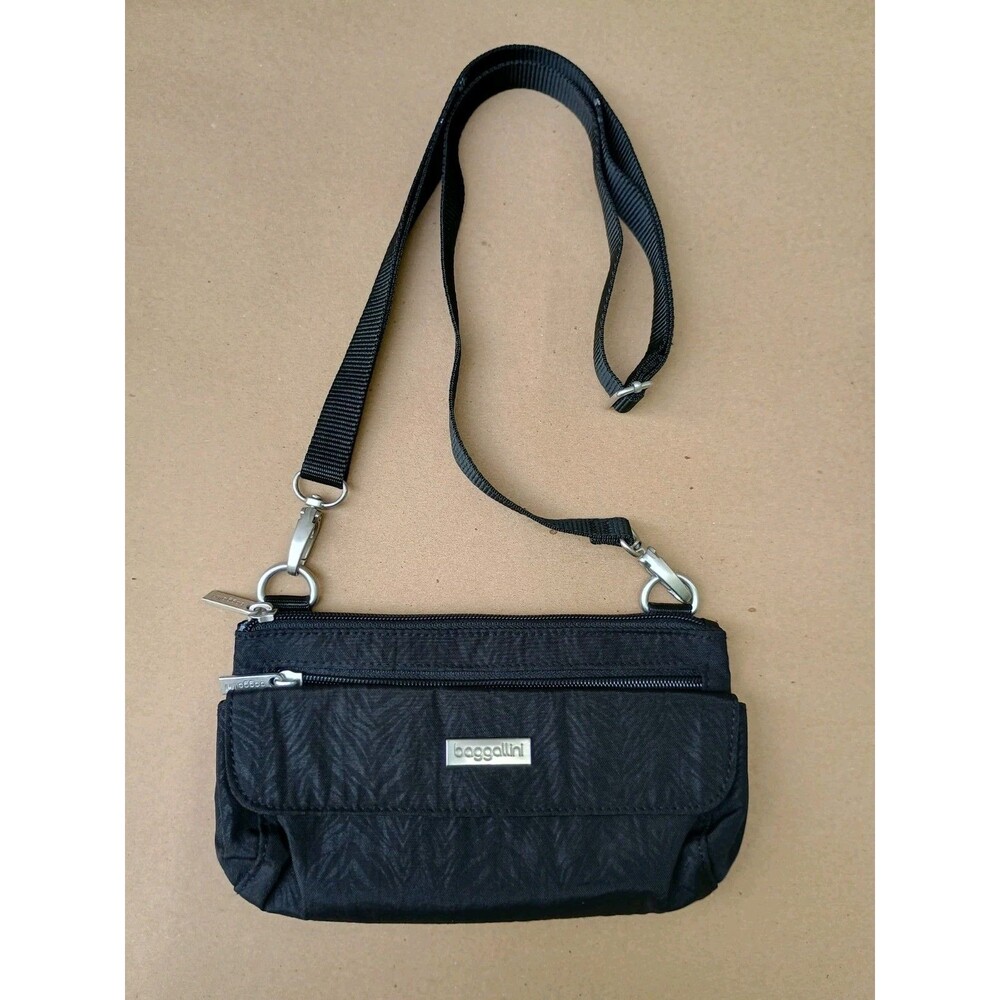 Baggallini Crossbody Mini Bag Multi-Pocket Black Nylon Organizer Travel Purse